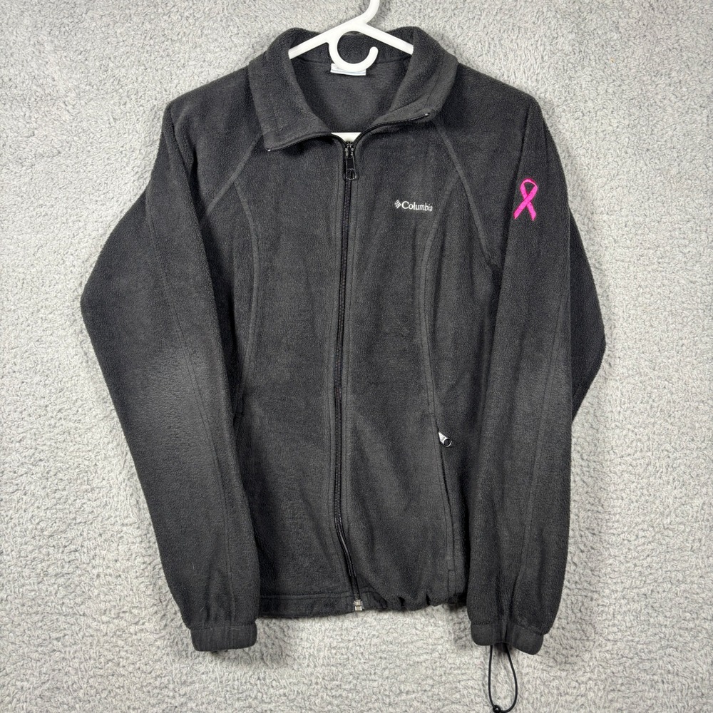 Columbia Fleece Jacket Womens M Black Benton Springs Pink Ribbon Awareness Zip